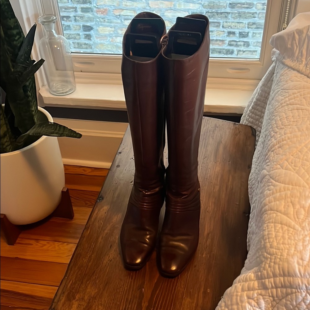 Vintage Ferragamo Tall Brown Leather Riding Boots.